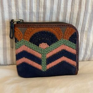 FOSSIL Vintage Reissue Very Small Zip Coin Purse (embroidered green blue)